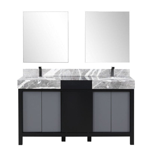 Zilara Transitional Black and Grey Double 60 Vanity Set, Balzani Gun Metal Faucet Set | LZ342260DLISM28FBG