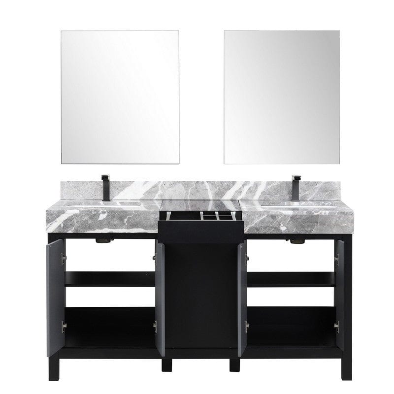 Zilara Transitional Black and Grey Double 60" Vanity Set, Balzani Gun Metal Faucet Set | LZ342260DLISM28FBG