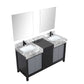 Zilara Transitional Black and Grey Double 60" Vanity Set, Cascata Nera Matte Black Faucet Set | LZ342260DLISM28FCM