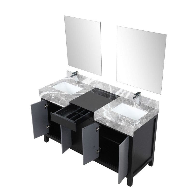 Zilara Transitional Black and Grey Double 60" Vanity Set, Monte Chrome Faucet Set | LZ342260DLISM28FMC