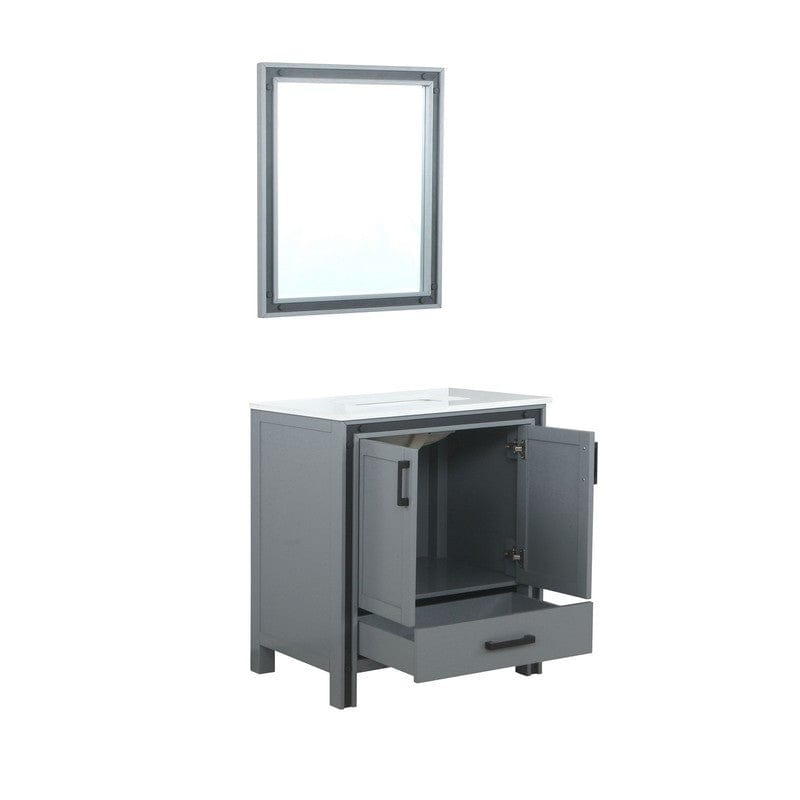 Ziva Transitional Dark Grey 30" Single Vanity, Cultured Marble Top, White Square Sink and 28" Mirror | LZV352230SBJSM28