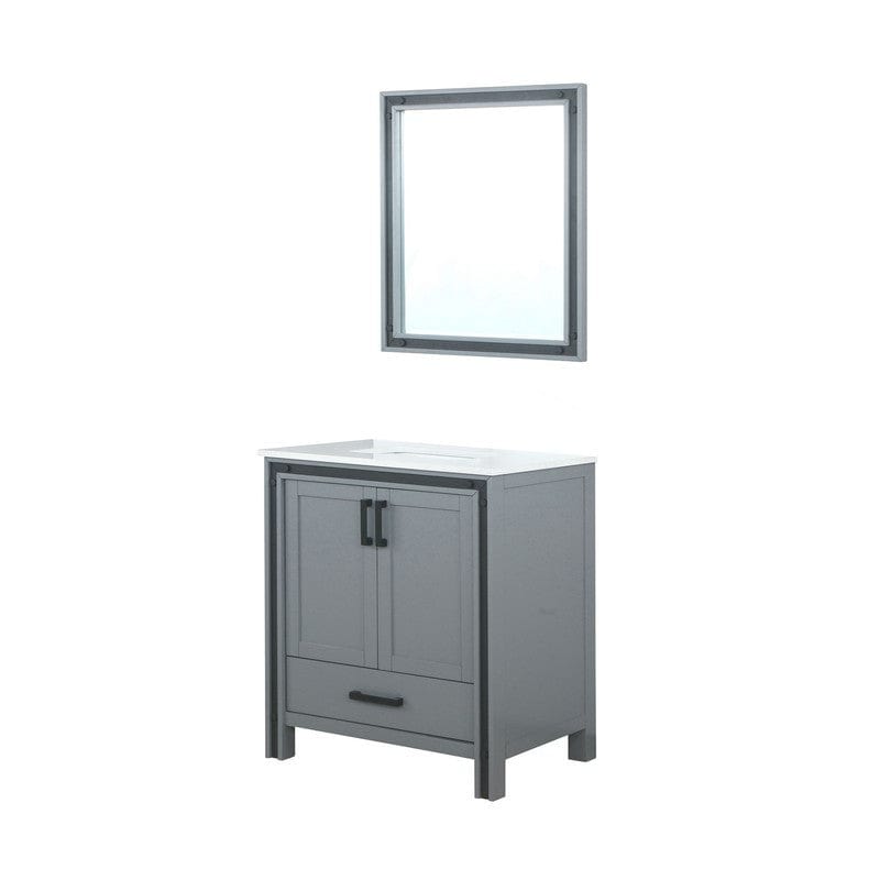 Ziva Transitional Dark Grey 30" Single Vanity, Cultured Marble Top, White Square Sink and 28" Mirror | LZV352230SBJSM28