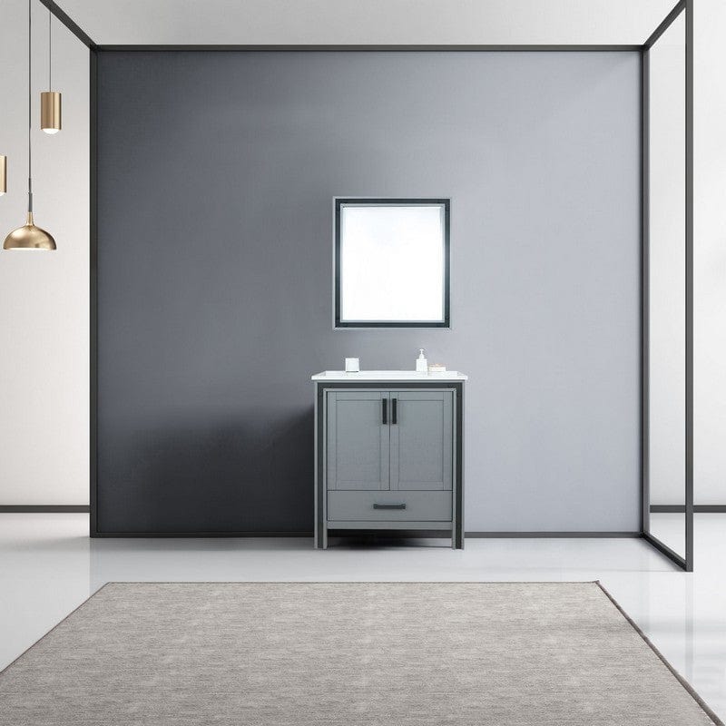 Ziva Transitional Dark Grey 30" Single Vanity, Cultured Marble Top, White Square Sink and 28" Mirror | LZV352230SBJSM28