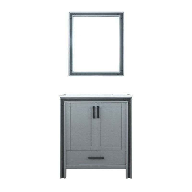 Ziva Transitional Dark Grey 30" Single Vanity, Cultured Marble Top, White Square Sink and 28" Mirror | LZV352230SBJSM28