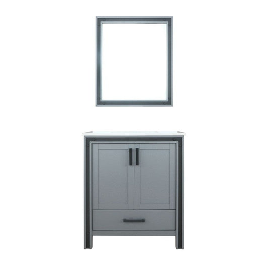 Ziva Transitional Dark Grey 30" Single Vanity, Cultured Marble Top, White Square Sink and 28" Mirror | LZV352230SBJSM28