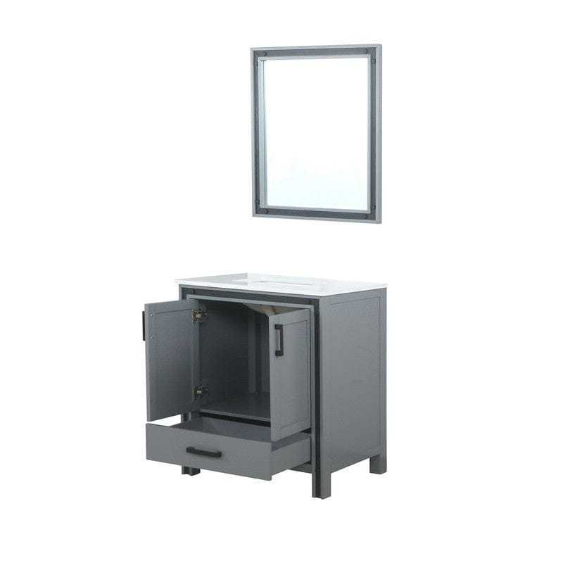 Ziva Transitional Dark Grey 30" Single Vanity, Cultured Marble Top, White Square Sink and 28" Mirror | LZV352230SBJSM28