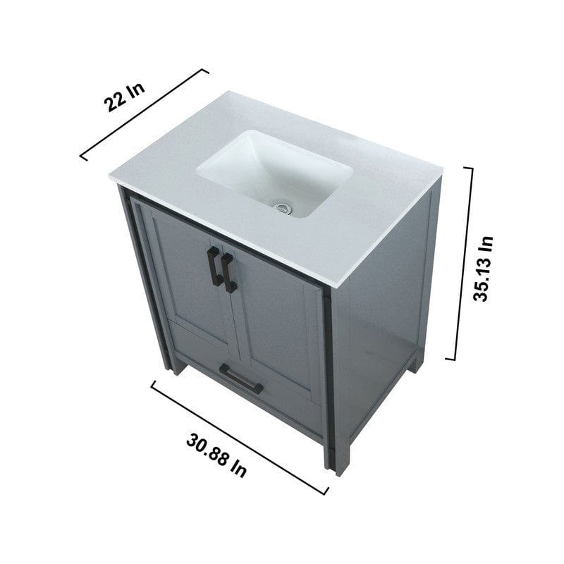 Ziva Transitional Dark Grey 30" Single Vanity, Cultured Marble Top, White Square Sink | LZV352230SBJS000