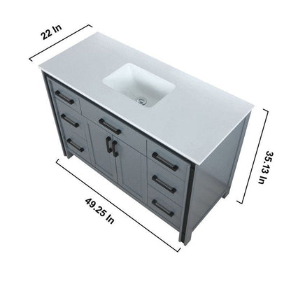 Ziva Transitional Dark Grey 48" Single Vanity, Cultured Marble Top, White Square Sink and 34" Mirror | LZV352248SBJSM34