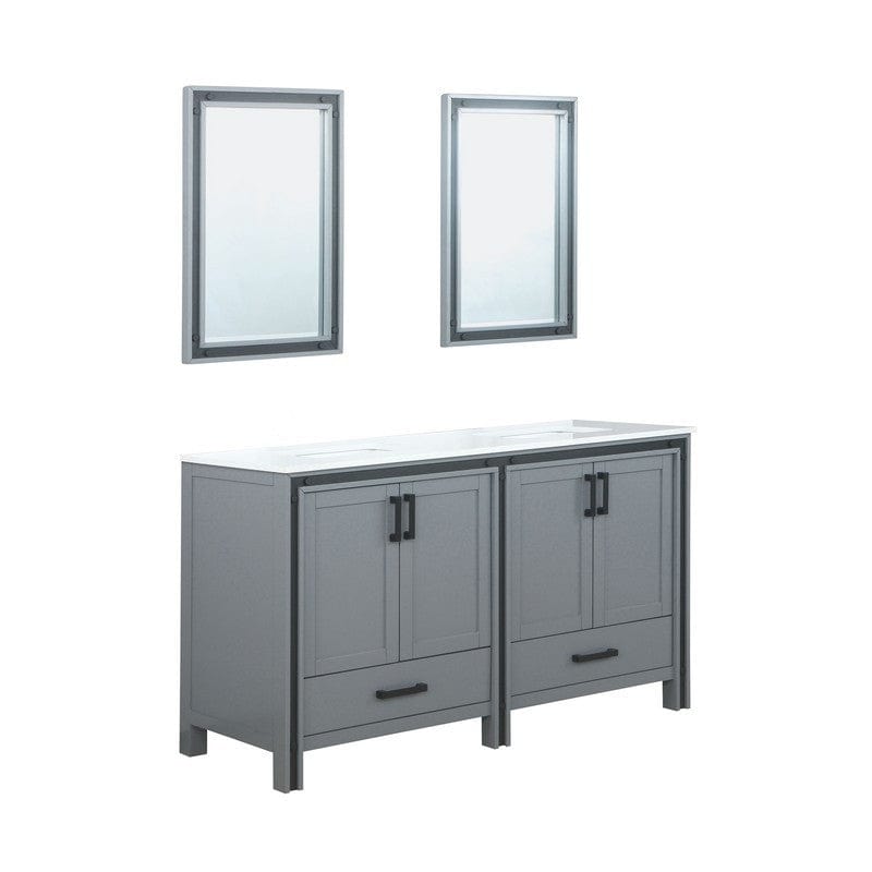 Ziva Transitional Dark Grey 60" Double Vanity, Cultured Marble Top, White Square Sink and 22" Mirrors | LZV352260SBJSM22