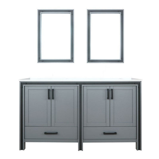 Ziva Transitional Dark Grey 60" Double Vanity, Cultured Marble Top, White Square Sink and 22" Mirrors | LZV352260SBJSM22