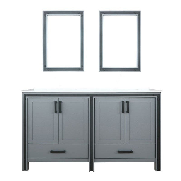 Ziva Transitional Dark Grey 60 Double Vanity, Cultured Marble Top, White Square Sink and 22 Mirrors | LZV352260SBJSM22