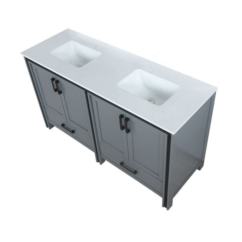 Ziva Transitional Dark Grey 60" Double Vanity, Cultured Marble Top, White Square Sink | LZV352260SBJS000