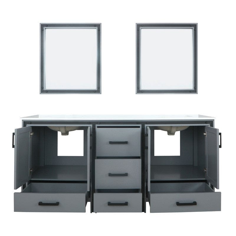 Ziva Transitional Dark Grey 72" Double Vanity, Cultured Marble Top, White Square Sink and 30" Mirrors | LZV352272SBJSM30