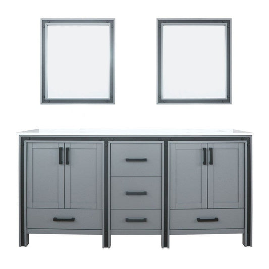 Ziva Transitional Dark Grey 72" Double Vanity, Cultured Marble Top, White Square Sink and 30" Mirrors | LZV352272SBJSM30