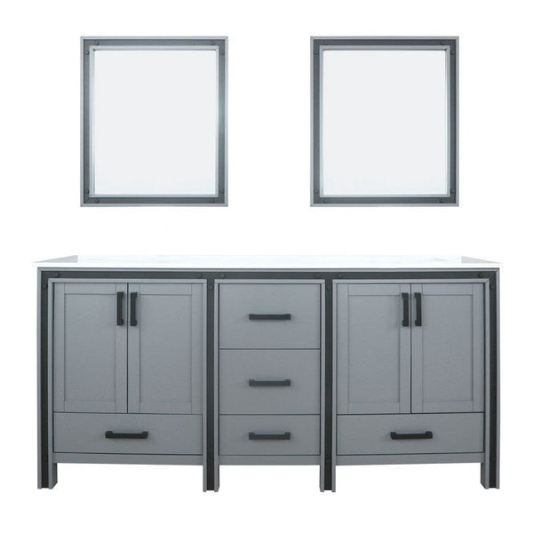 Ziva Transitional Dark Grey 72 Double Vanity, Cultured Marble Top, White Square Sink and 30 Mirrors | LZV352272SBJSM30