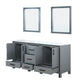 Ziva Transitional Dark Grey 72" Double Vanity, Cultured Marble Top, White Square Sink and 30" Mirrors | LZV352272SBJSM30
