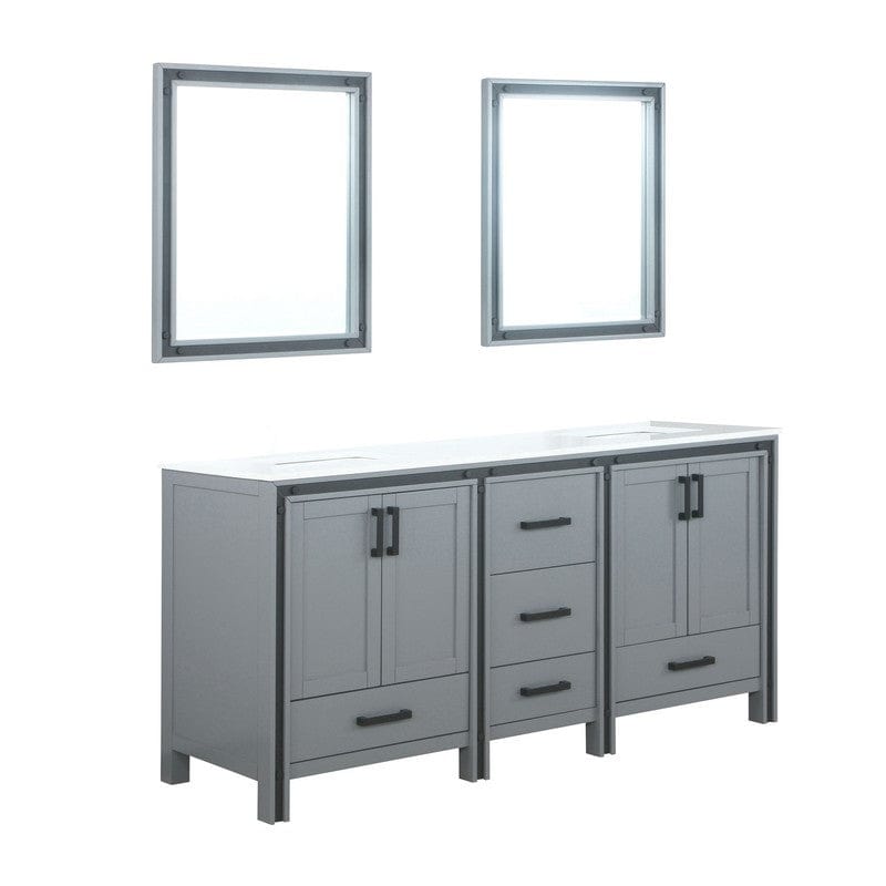 Ziva Transitional Dark Grey 72" Double Vanity, Cultured Marble Top, White Square Sink and 30" Mirrors | LZV352272SBJSM30