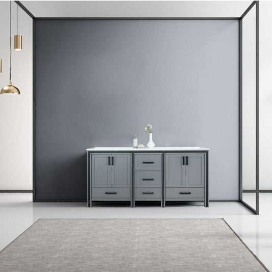 Ziva Transitional Dark Grey 72" Double Vanity, Cultured Marble Top, White Square Sinks | LZV352272SBJS000