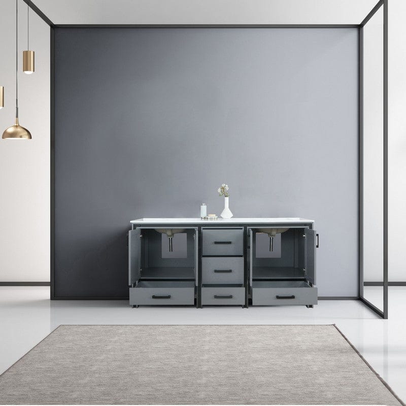 Ziva Transitional Dark Grey 72" Double Vanity, Cultured Marble Top, White Square Sinks | LZV352272SBJS000