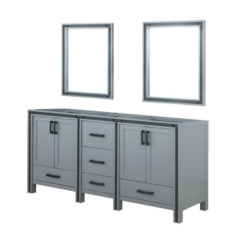 Ziva Transitional Dark Grey 72" Double Vanity, no Top and 30" Mirrors | LZV352272SB00M30