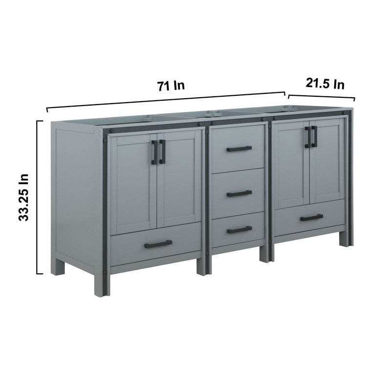 Ziva Transitional Dark Grey 72" Double Vanity, no Top and 30" Mirrors | LZV352272SB00M30