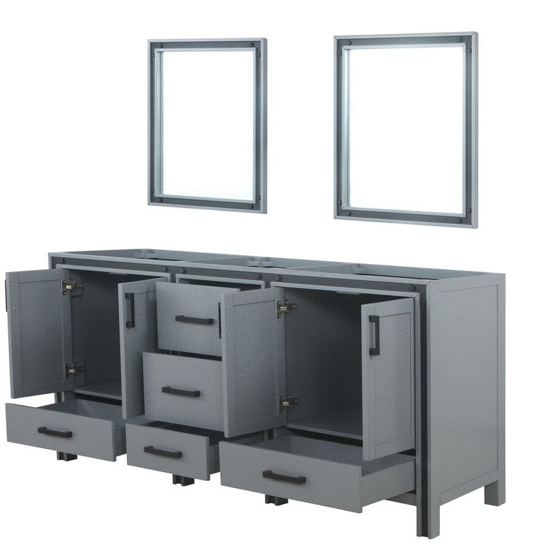 Ziva Transitional Dark Grey 72" Double Vanity, no Top and 30" Mirrors | LZV352272SB00M30