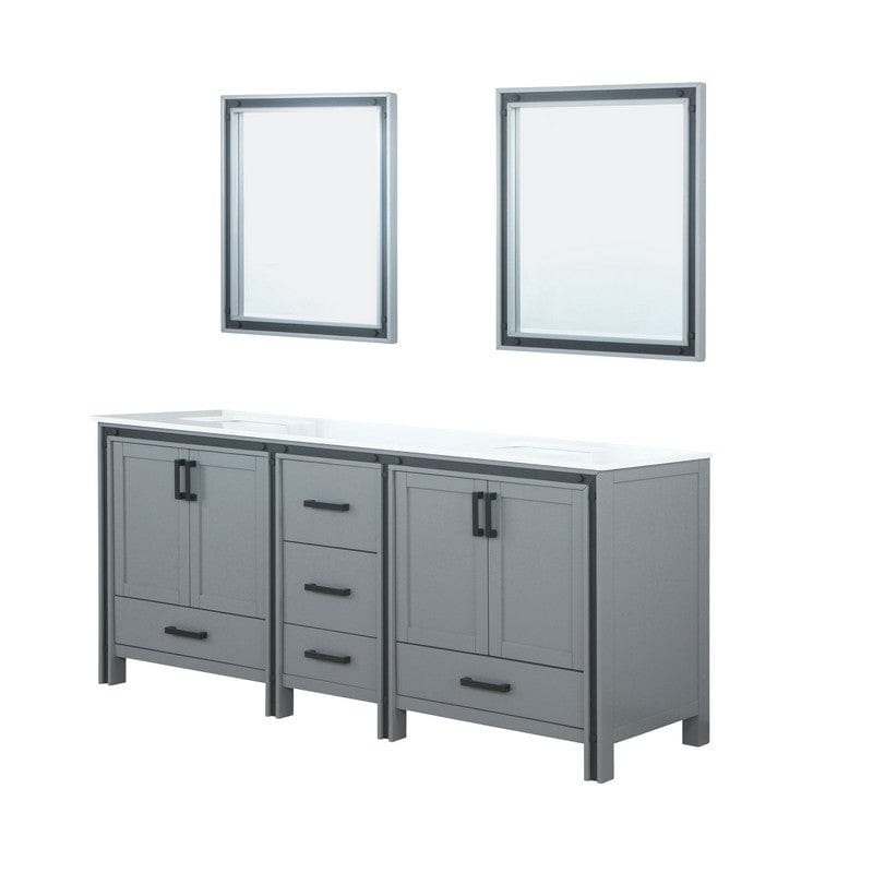 Ziva Transitional Dark Grey 80" Double Vanity, Cultured Marble Top, White Square Sink and 30" Mirrors | LZV352280SBJSM30