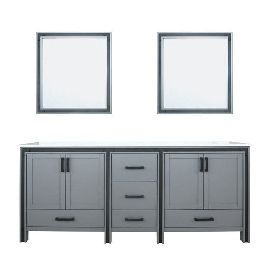 Ziva Transitional Dark Grey 80" Double Vanity, Cultured Marble Top, White Square Sink and 30" Mirrors | LZV352280SBJSM30