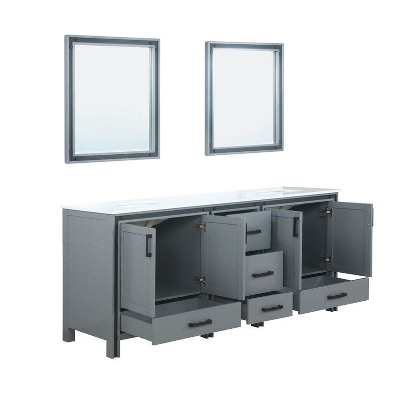 Ziva Transitional Dark Grey 80" Double Vanity, Cultured Marble Top, White Square Sink and 30" Mirrors | LZV352280SBJSM30