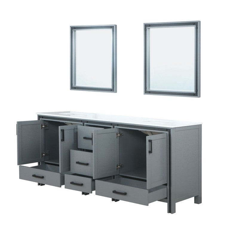 Ziva Transitional Dark Grey 80" Double Vanity, Cultured Marble Top, White Square Sink and 30" Mirrors | LZV352280SBJSM30