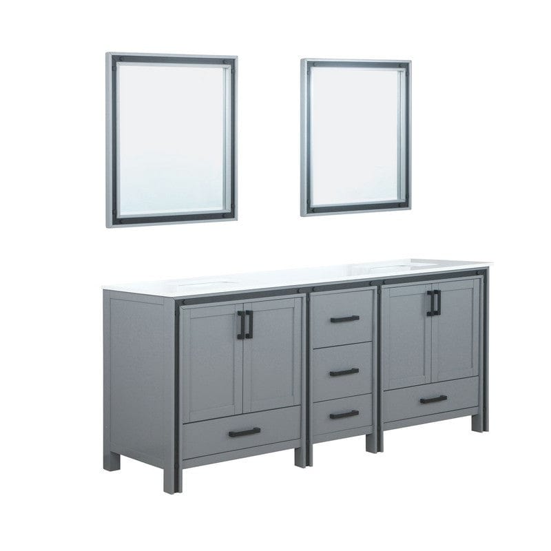 Ziva Transitional Dark Grey 80" Double Vanity, Cultured Marble Top, White Square Sink and 30" Mirrors | LZV352280SBJSM30