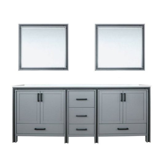 Ziva Transitional Dark Grey 84" Double Vanity, Cultured Marble Top, White Square Sink and 34" Mirrors | LZV352284SBJSM34