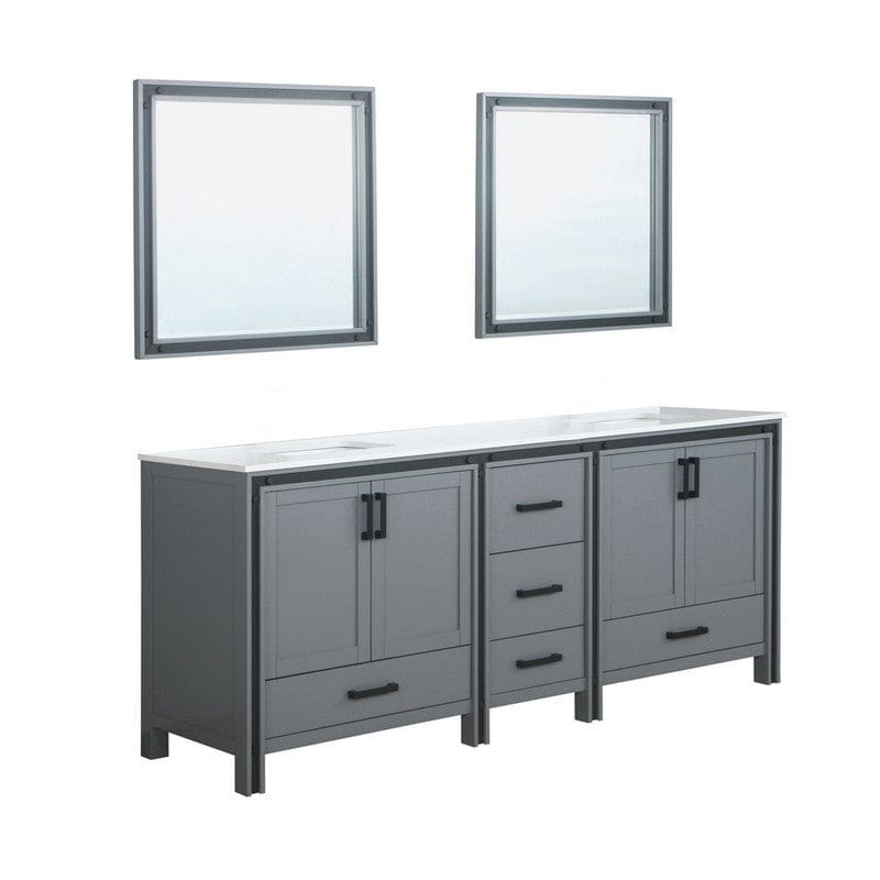 Ziva Transitional Dark Grey 84" Double Vanity, Cultured Marble Top, White Square Sink and 34" Mirrors | LZV352284SBJSM34