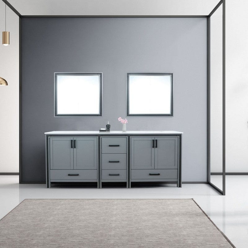 Ziva Transitional Dark Grey 84" Double Vanity, Cultured Marble Top, White Square Sink and 34" Mirrors | LZV352284SBJSM34