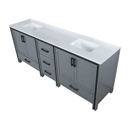 Ziva Transitional Dark Grey 84" Double Vanity, Cultured Marble Top, White Square Sinks | LZV352284SBJS000