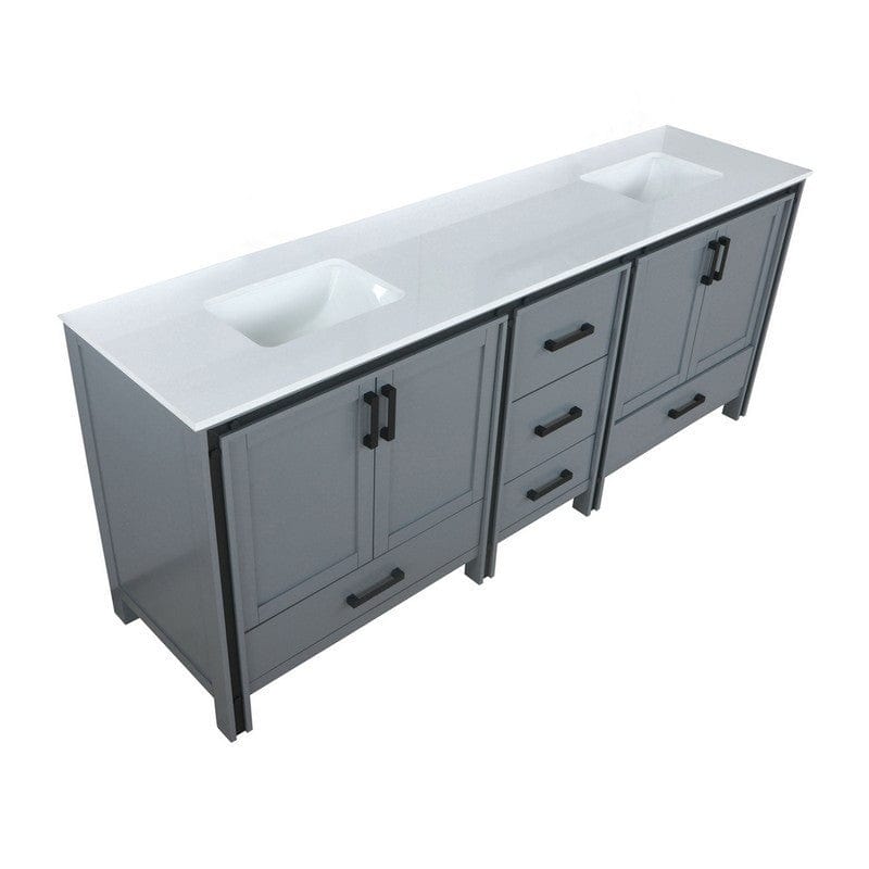 Ziva Transitional Dark Grey 84" Double Vanity, Cultured Marble Top, White Square Sinks | LZV352284SBJS000