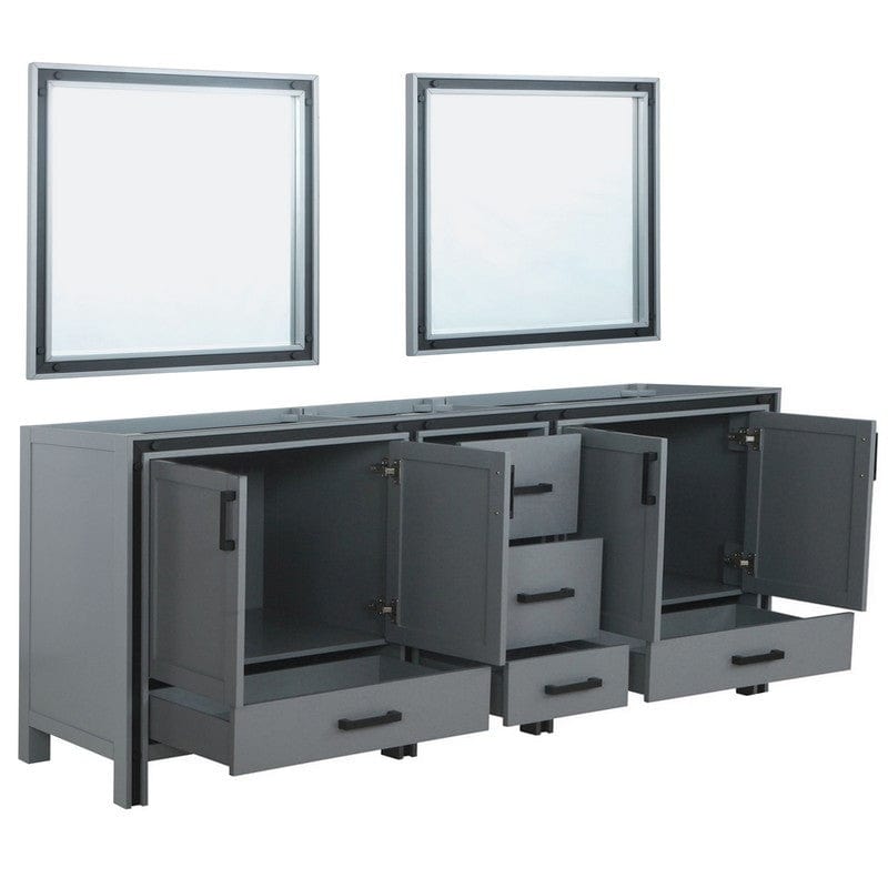 Ziva Transitional Dark Grey 84" Double Vanity, no Top and 34" Mirrors | LZV352284SB00M34