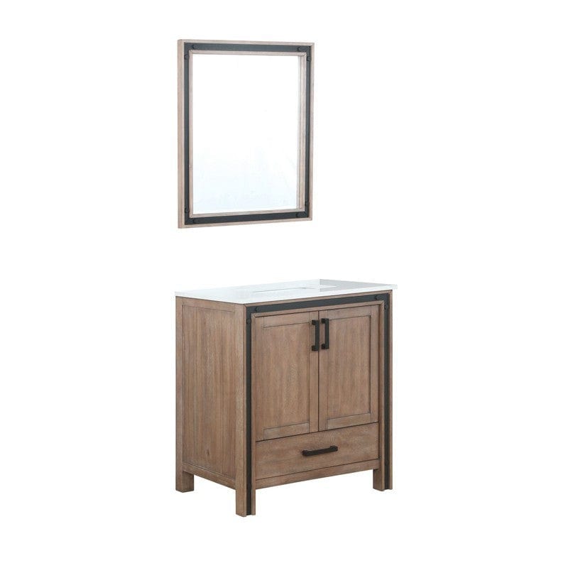 Ziva Transitional Rustic Barnwood 30" Single Vanity, Cultured Marble Top, White Square Sink and 28" Mirror | LZV352230SNJSM28