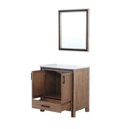 Ziva Transitional Rustic Barnwood 30" Single Vanity, Cultured Marble Top, White Square Sink and 28" Mirror | LZV352230SNJSM28