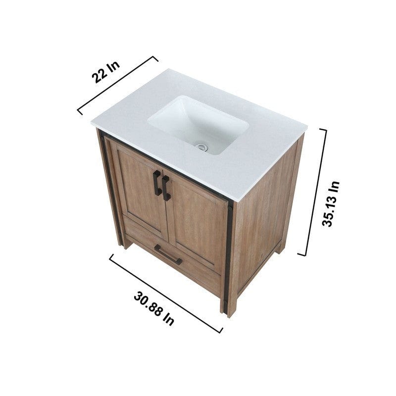 Ziva Transitional Rustic Barnwood 30" Single Vanity, Cultured Marble Top, White Square Sink and 28" Mirror | LZV352230SNJSM28