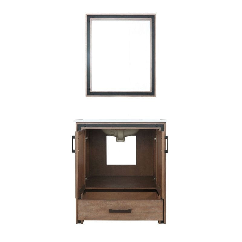 Ziva Transitional Rustic Barnwood 30" Single Vanity, Cultured Marble Top, White Square Sink and 28" Mirror | LZV352230SNJSM28