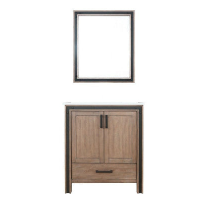 Ziva Transitional Rustic Barnwood 30" Single Vanity, Cultured Marble Top, White Square Sink and 28" Mirror | LZV352230SNJSM28