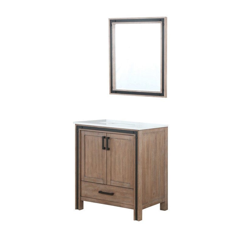 Ziva Transitional Rustic Barnwood 30" Single Vanity, Cultured Marble Top, White Square Sink and 28" Mirror | LZV352230SNJSM28