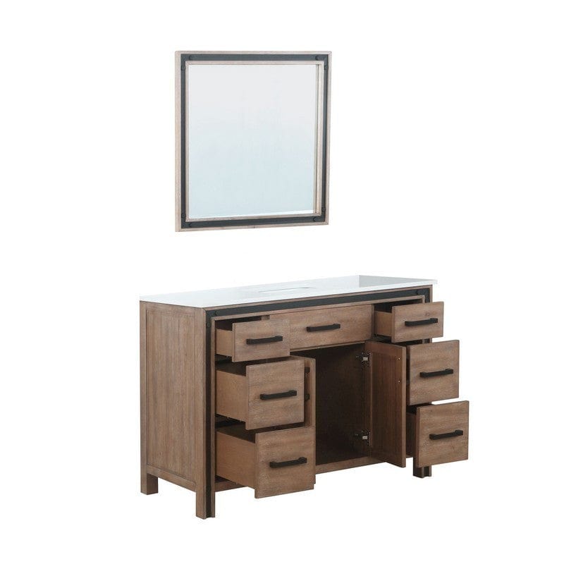 Ziva Transitional Rustic Barnwood 48" Single Vanity, Cultured Marble Top, White Square Sink and 34" Mirror | LZV352248SNJSM34