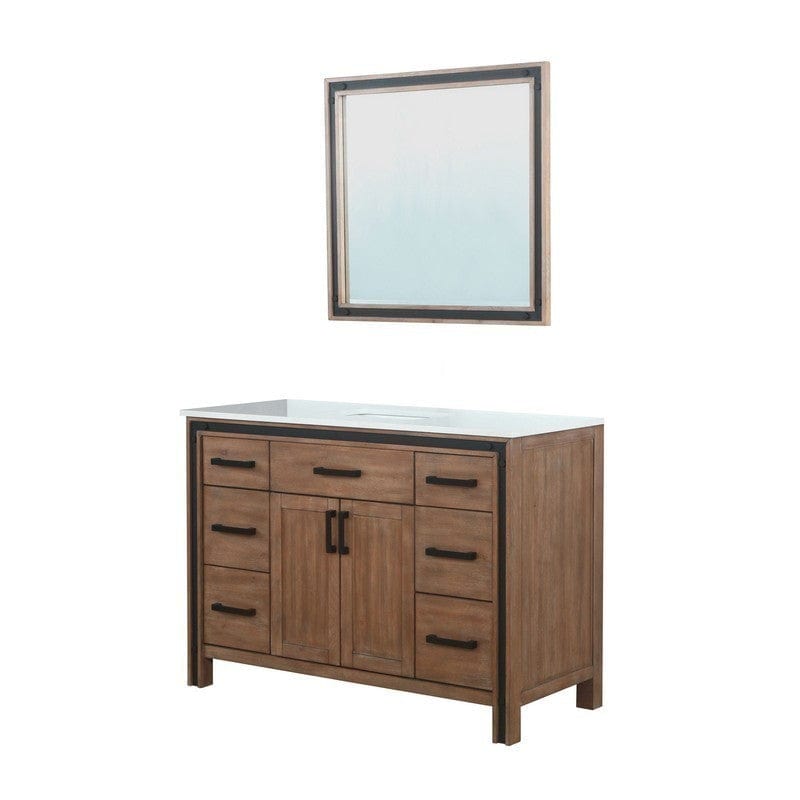 Ziva Transitional Rustic Barnwood 48" Single Vanity, Cultured Marble Top, White Square Sink and 34" Mirror | LZV352248SNJSM34