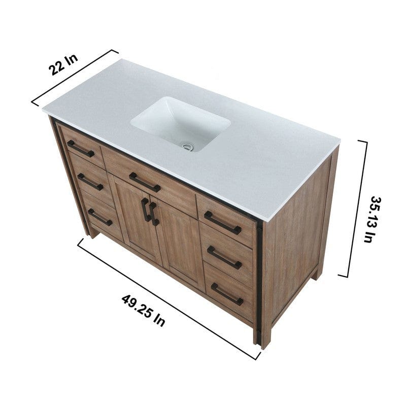 Ziva Transitional Rustic Barnwood 48" Single Vanity, Cultured Marble Top, White Square Sink and 34" Mirror | LZV352248SNJSM34