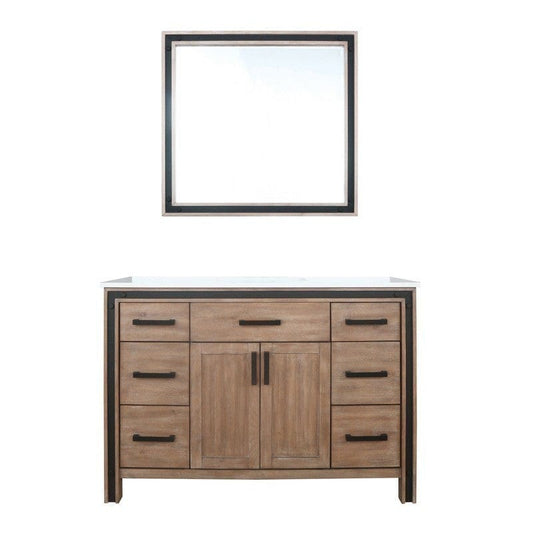 Ziva Transitional Rustic Barnwood 48" Single Vanity, Cultured Marble Top, White Square Sink and 34" Mirror | LZV352248SNJSM34