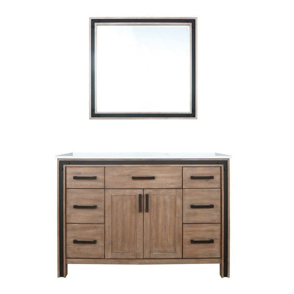 Ziva Transitional Rustic Barnwood 48 Single Vanity, Cultured Marble Top, White Square Sink and 34 Mirror | LZV352248SNJSM34