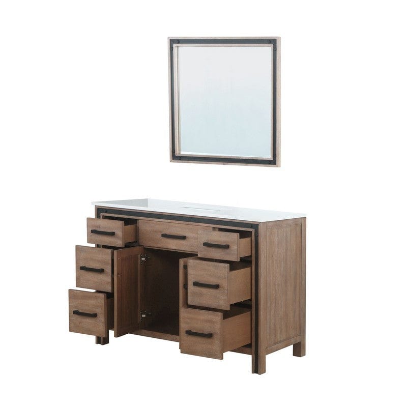 Ziva Transitional Rustic Barnwood 48" Single Vanity, Cultured Marble Top, White Square Sink and 34" Mirror | LZV352248SNJSM34