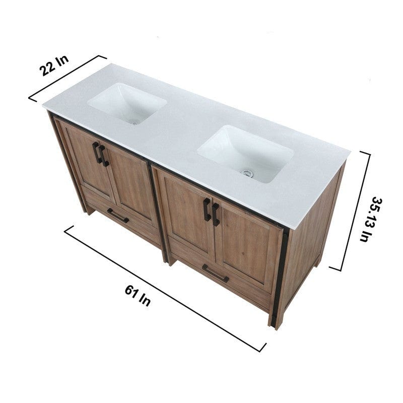Ziva Transitional Rustic Barnwood 60" Double Vanity, Cultured Marble Top, White Square Sink and 22" Mirrors | LZV352260SNJSM22
